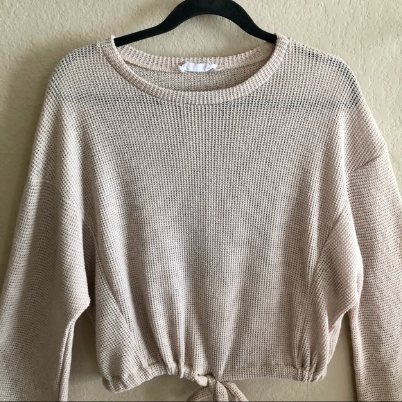 The line of style beige tie waist sweater, small - Picture 2 of 9